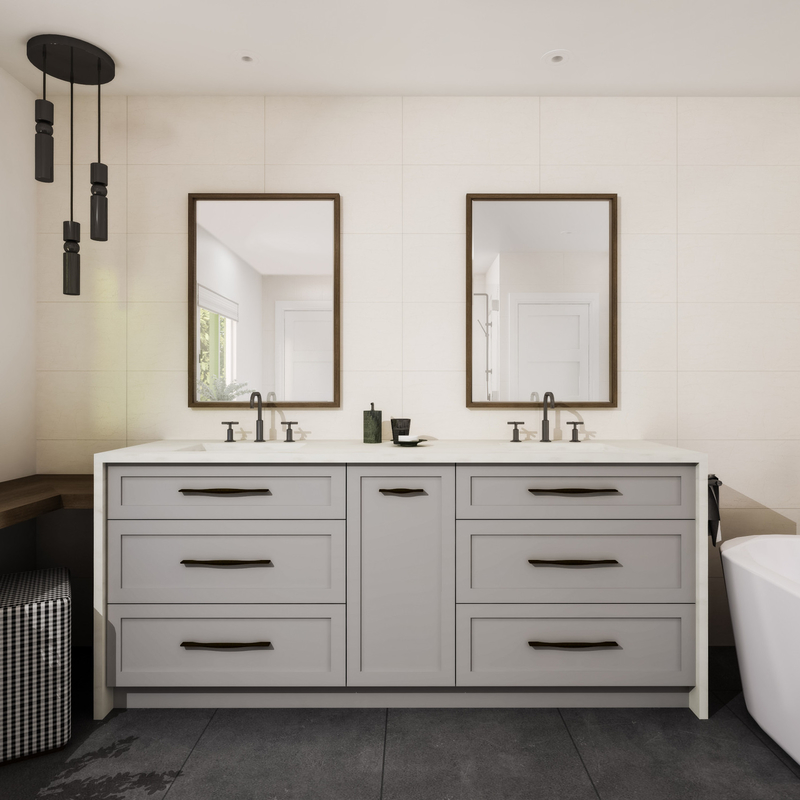 Ahşap Zemin Üstü Lake Banyo Vanity Üniteleri Açık Gri Shaker 72 İnç Çift Ayna