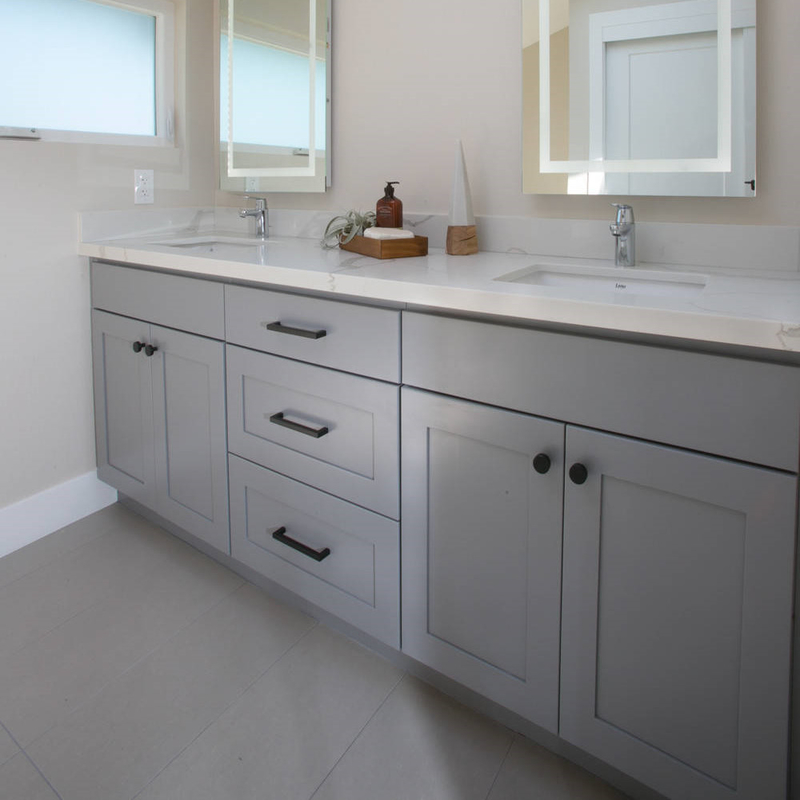 Ahşap Zemin Üstü Lake Banyo Vanity Üniteleri Açık Gri Shaker 72 İnç Çift Ayna
