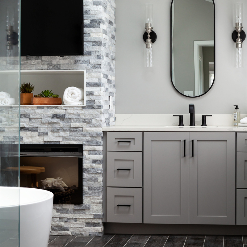 Lüks Nötr Gri Shaker Stil Lake Banyo Vanity Üniteleri 2 Kapılı 6 Çekmeceli Combo