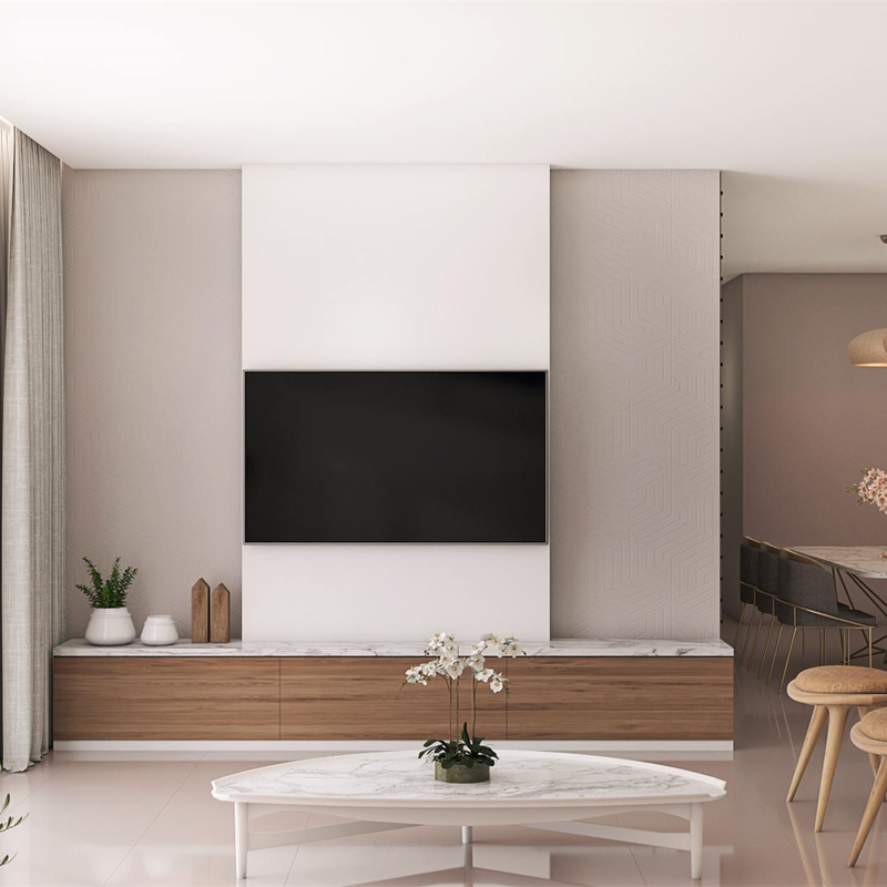 Modern Beyaz Koyu Gri Duvar Tipi TV Dolabı Melamin TV Ünitesi Bank Ahşap Tahıl