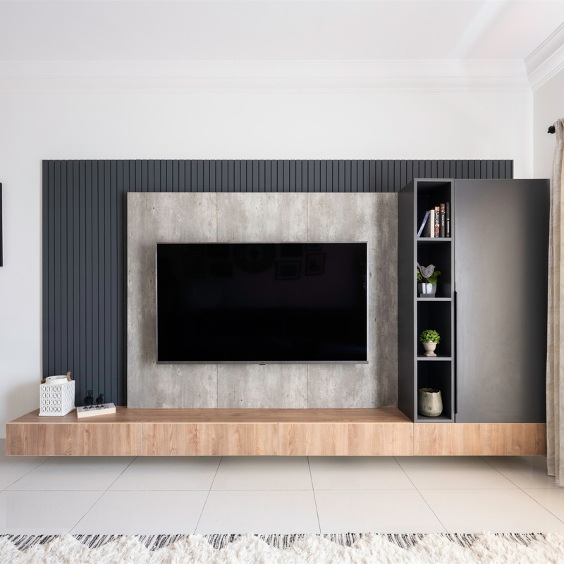 Modern Beyaz Koyu Gri Duvar Tipi TV Dolabı Melamin TV Ünitesi Bank Ahşap Tahıl