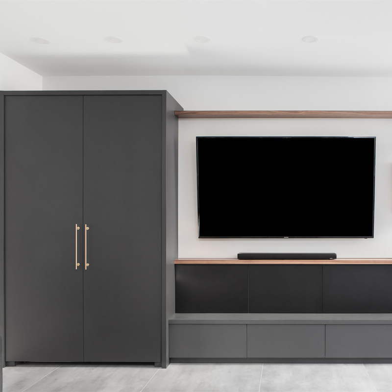 Depolama Çekmeceli Dayanıklı MFC Minimalist Koyu Gri Lake TV Dolabı