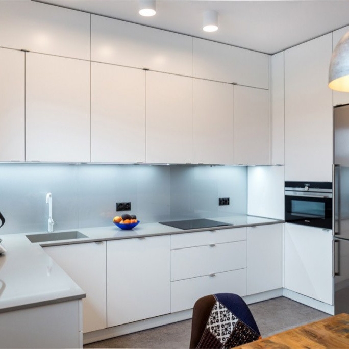 Villa Ev Daire için Son Modern Tasarım U Şekli Parlak Lake Modern Mutfak Duvar Dolabı